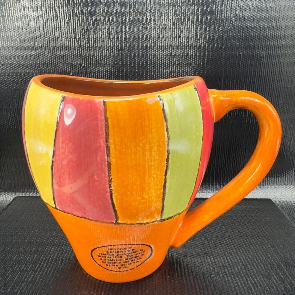 Pier 1 Wavy Stripe Pattern Coffee Mug Cup Set 2 Mugs Cups Oval Multicolored Mugs
